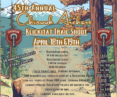 Join us April 18–19, 2026 for 60 unmarked 3-D targets and a full weekend of archery in Klickitat, WA.